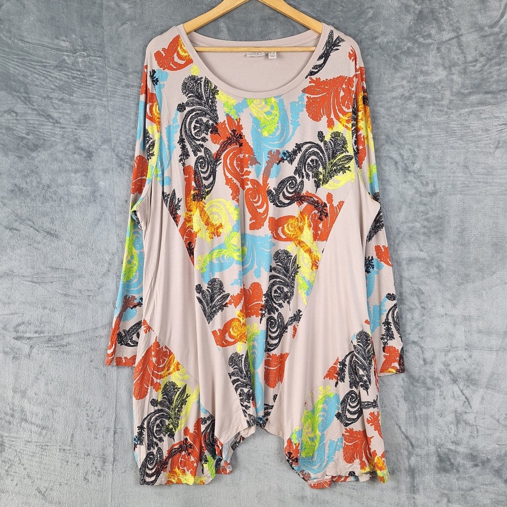 LOGO Lori Goldstein Top 3X Artsy Tunic Art To Wear Boho Lagenlook Sharkbite